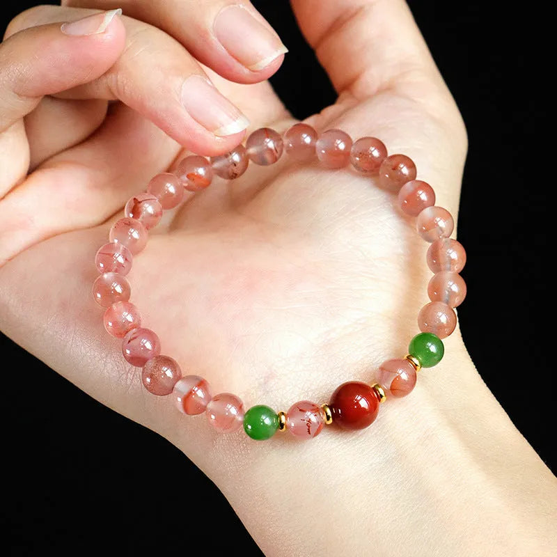 Ice floating south red white agate fishtail bracelet for women with traditional handmade craftsmanship