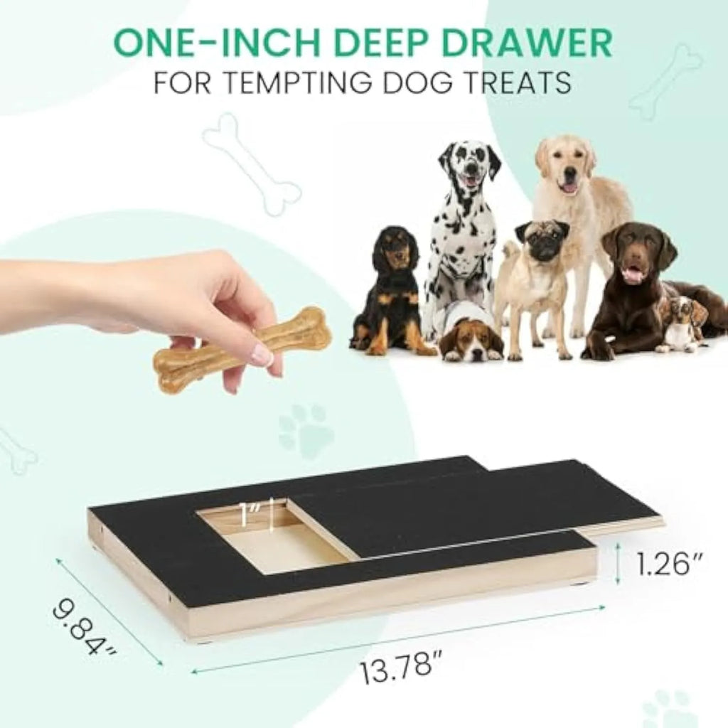 Wooden dog nail scratch board with treat drawer and non-slip base pads