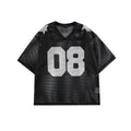 Black polyester half sleeve pullover shirt with letter pattern design, loose fit casual top