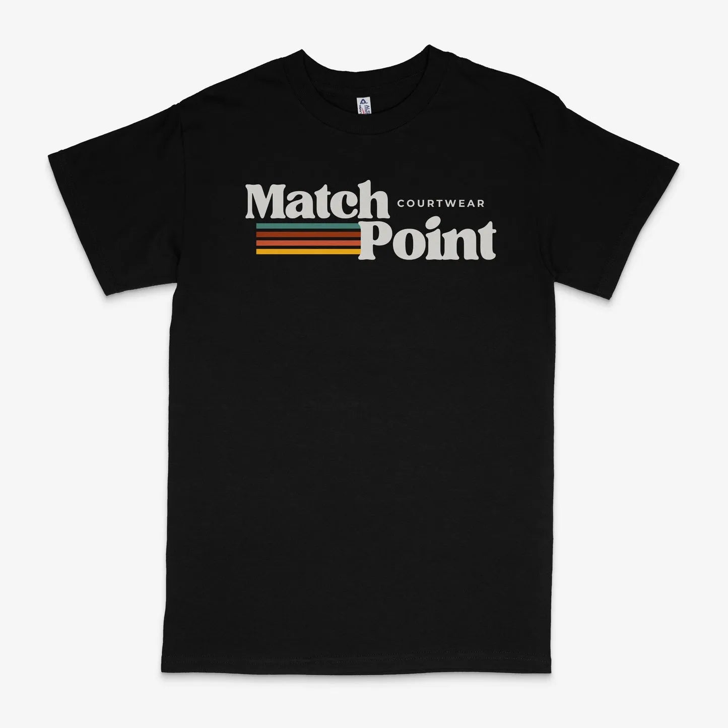 Black men's T-shirt with a 3D digital printed text pattern, short sleeves, and a round neck.
