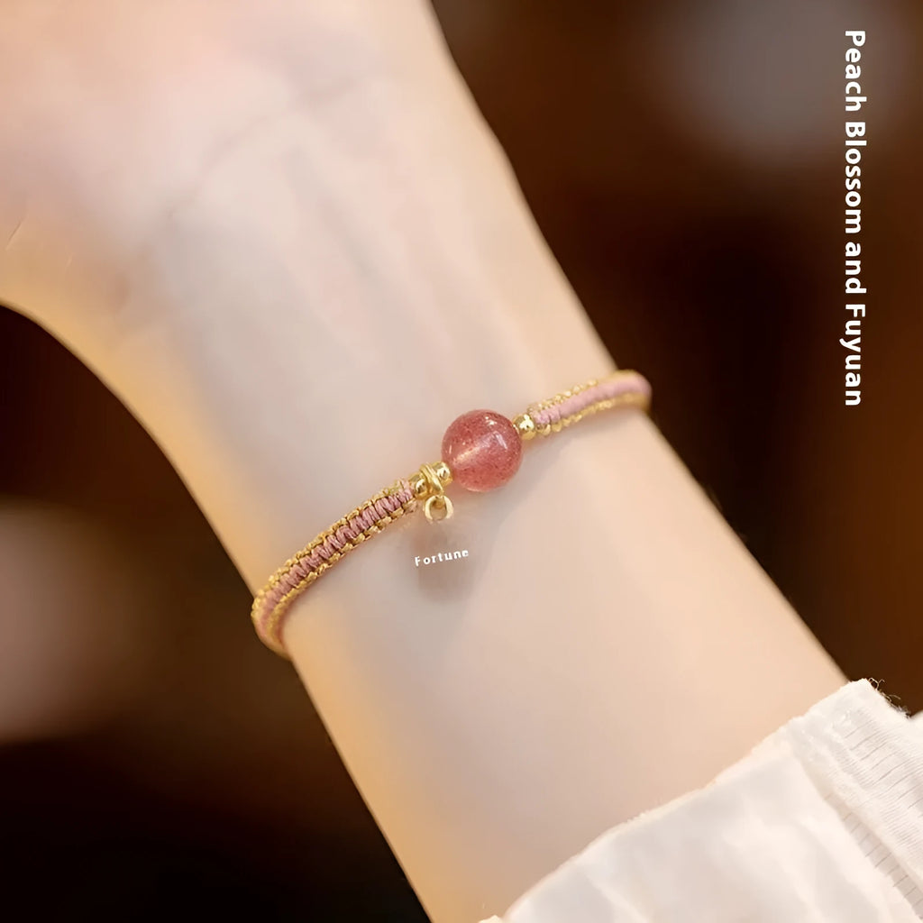 Adjustable red rope bracelet with transfer beads design in national tide style