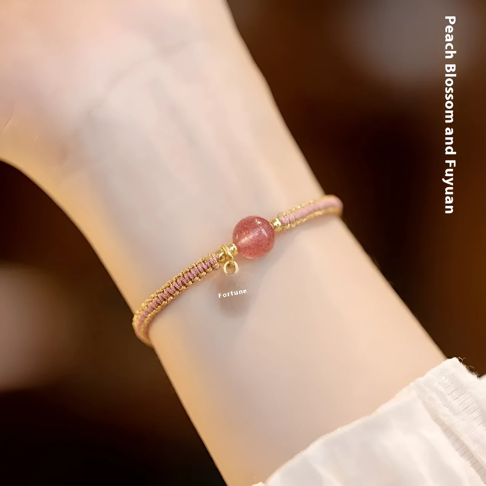 Adjustable red rope bracelet with transfer beads design in national tide style