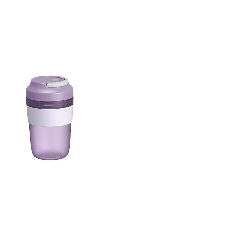 Grape purple portable rechargeable blender cup with lid, 400ml capacity, shown with USB cable.