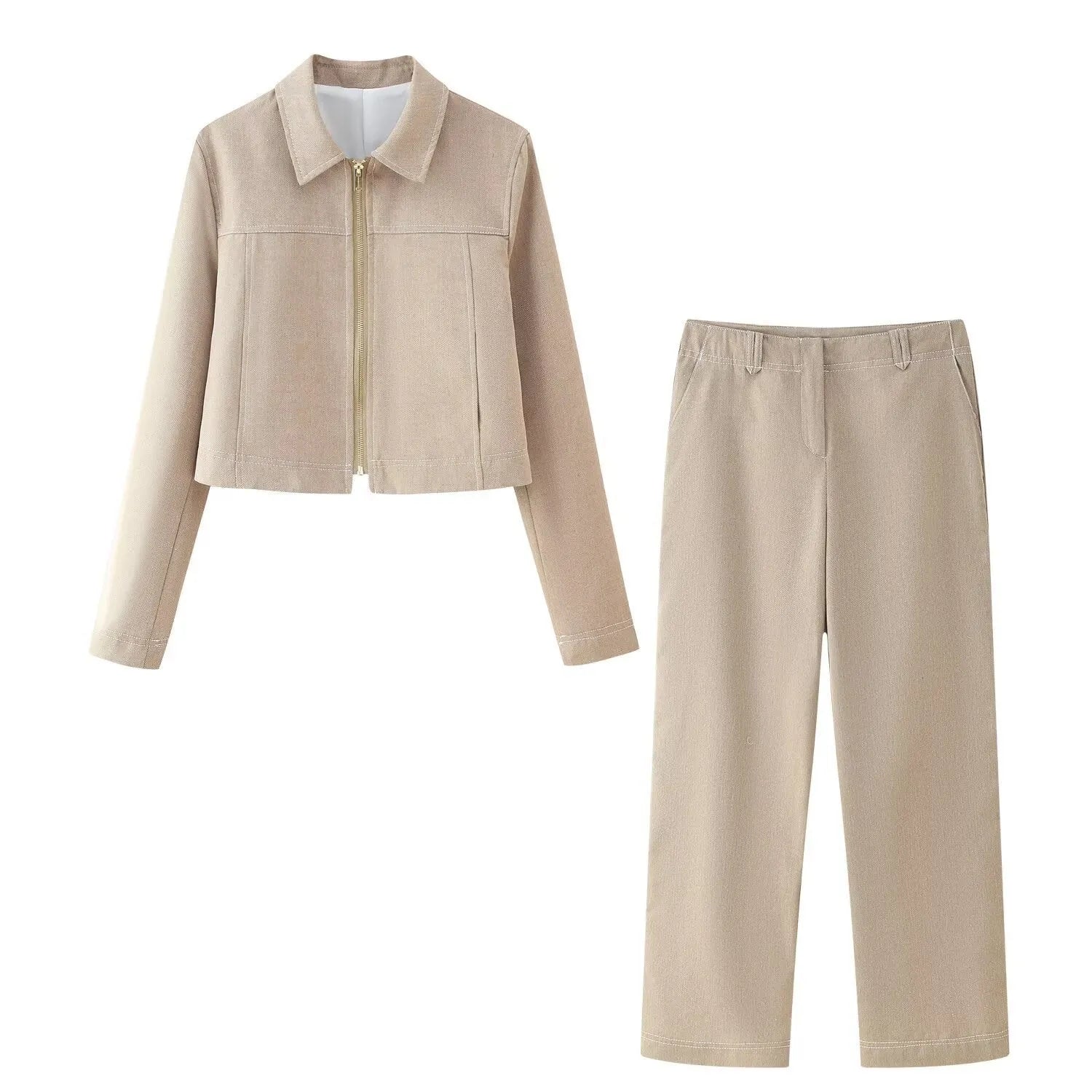 Women's herringbone pattern suit set with 3D embroidery on jacket and trousers