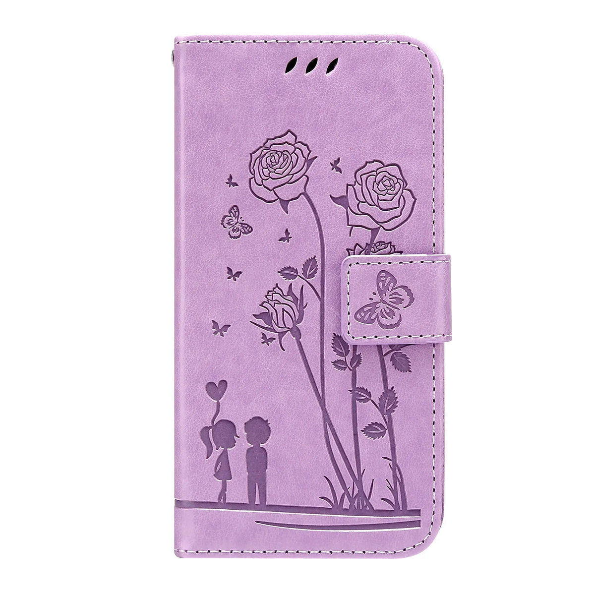 Samsung flip phone case in gray with card slots and kickstand, made from PU and TPU