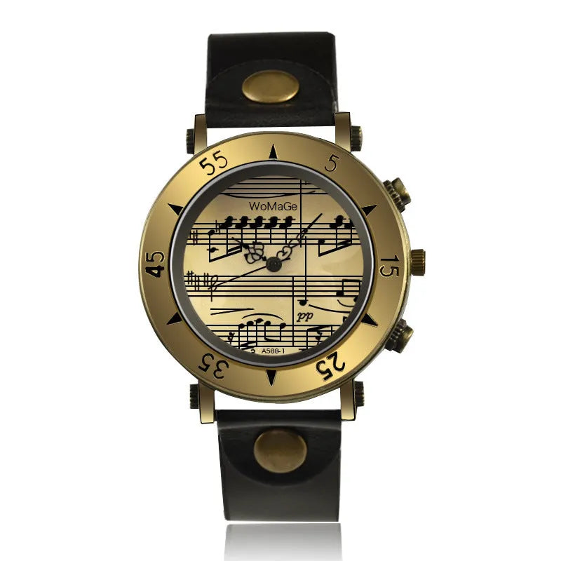 Men's music symbol fashion watch showing dial design and colour options
