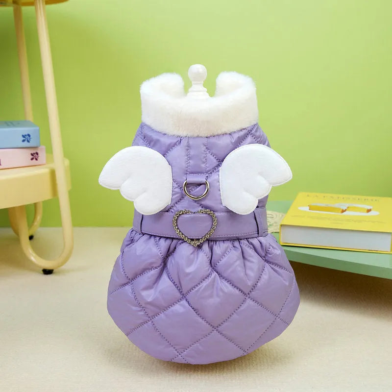 Pink polyester dog skirt with angel wings for small pets