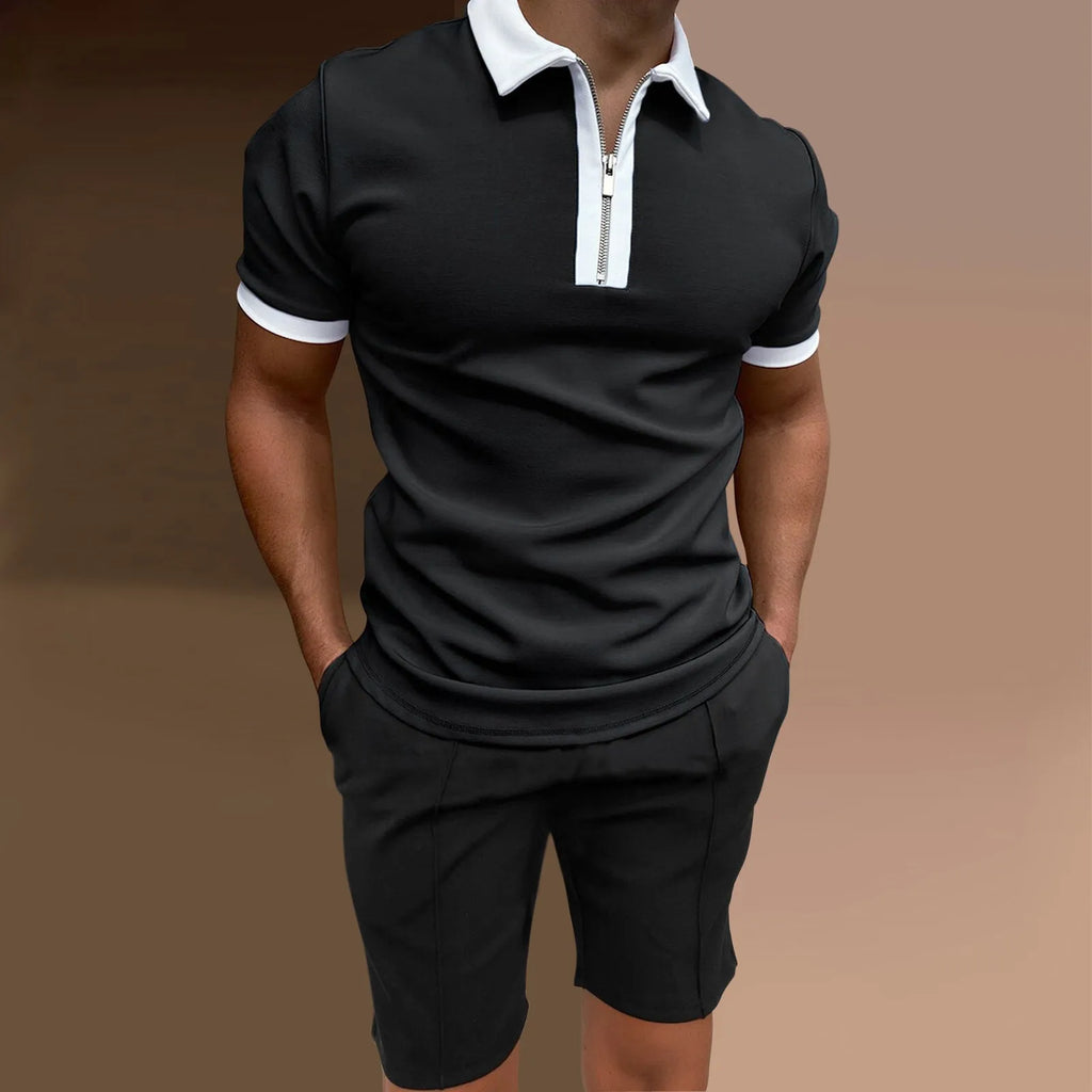 Men's casual printed short-sleeve top and matching shorts set in a colour option.