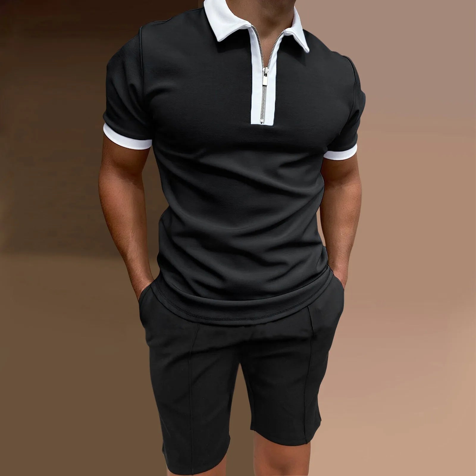 Men's casual printed short-sleeve top and matching shorts set in a colour option.