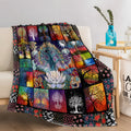 Multicolored flannel blanket with lotus tree print, soft velvet fabric, hemmed edges, available in 75x100cm 130x150cm 150x200cm