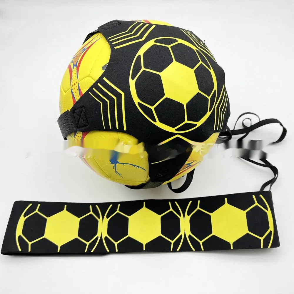 Elastic ball control training aid in classic yellow line terms design for football and volleyball