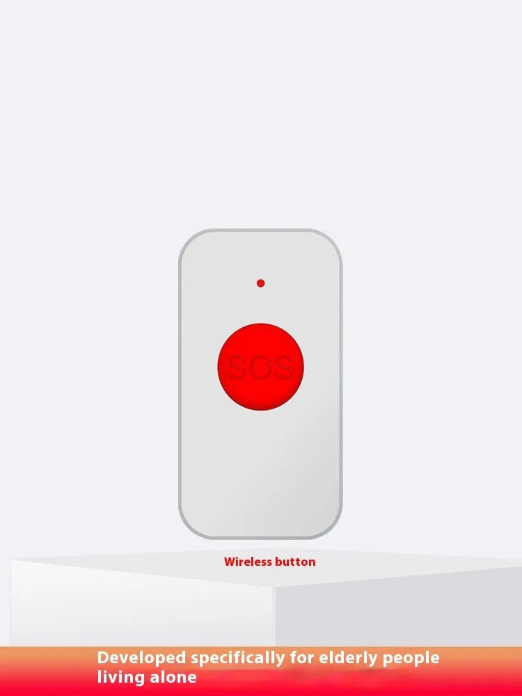White emergency alert system with central buzzer and three wireless call buttons for elderly safety