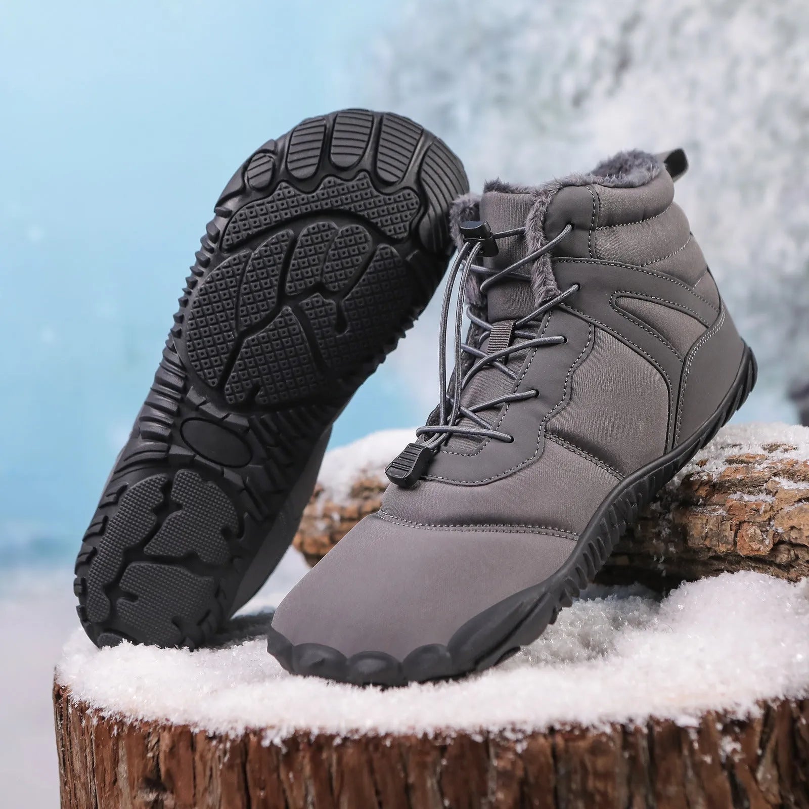 Five-finger waterproof fleece-lined hiking boots in multiple colours with non-slip rubber outsole