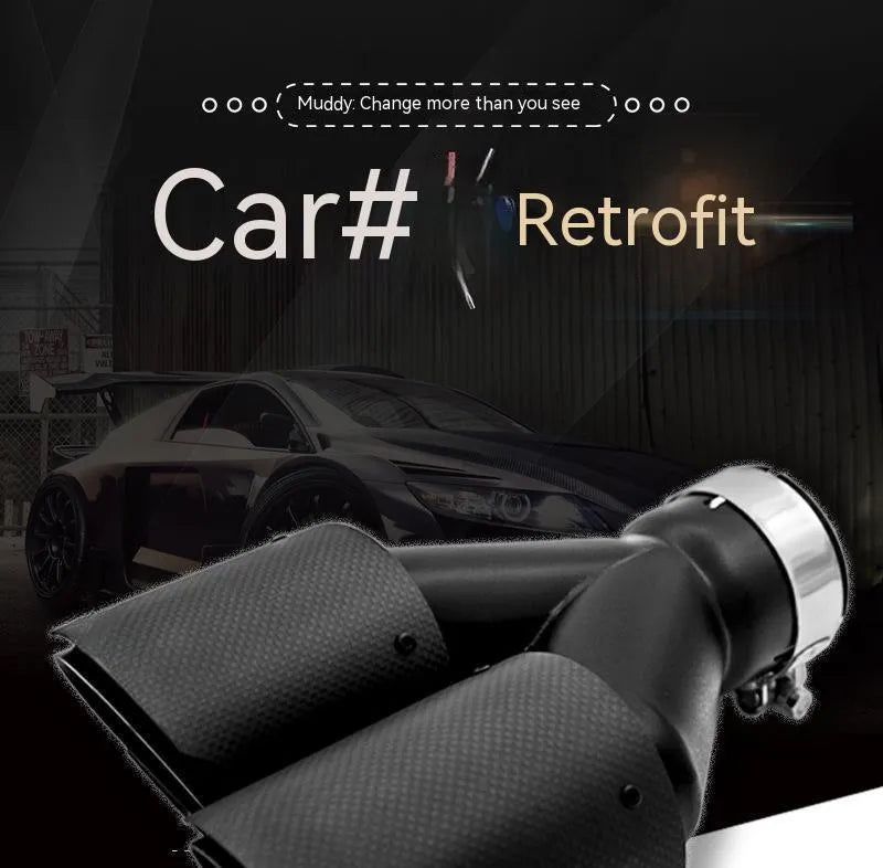 Black carbon fibre car exhaust pipe with dual outlet silencer, 250 mm long