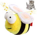 Yellow flannelette bee-shaped electronic cat toy with motion-activated chirping sound.