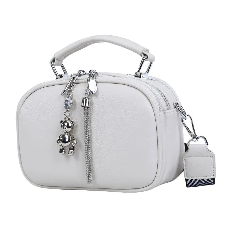 Women's 21x15cm PU stitching square bag with oval shape and double shoulder straps
