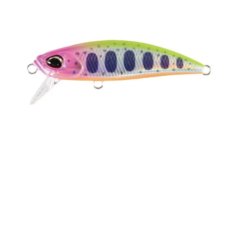 Hard minnow fishing lure measuring 48mm in length, shown in one of 14 available colours.