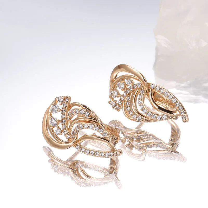 Gold-plated U-shaped ear clasps with wing design featuring micro-inlaid artificial gemstones