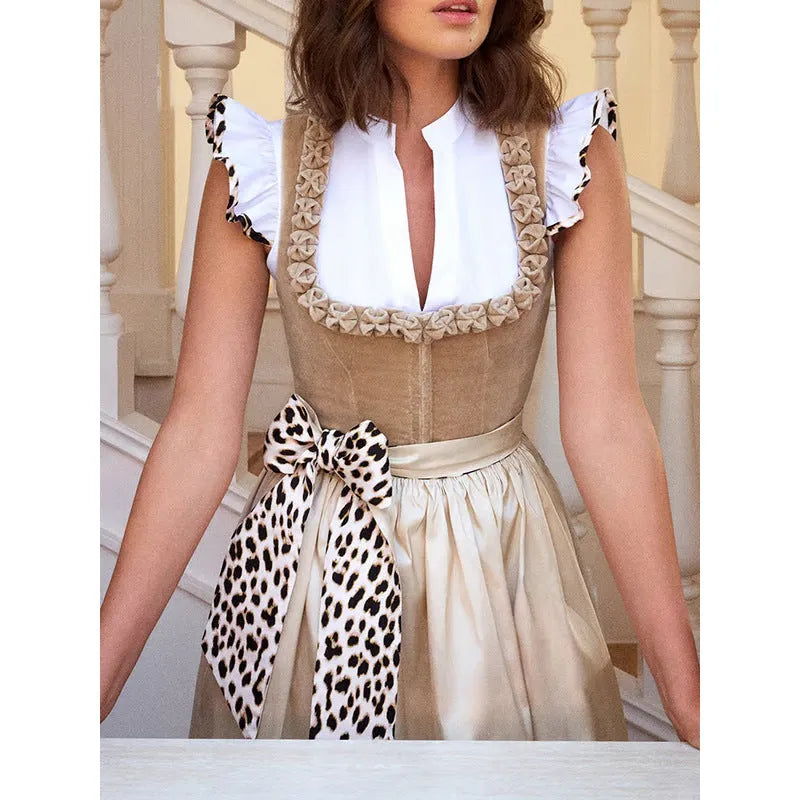 Khaki German Oktoberfest women's dress with cotton-polyester fabric in multiple sizes
