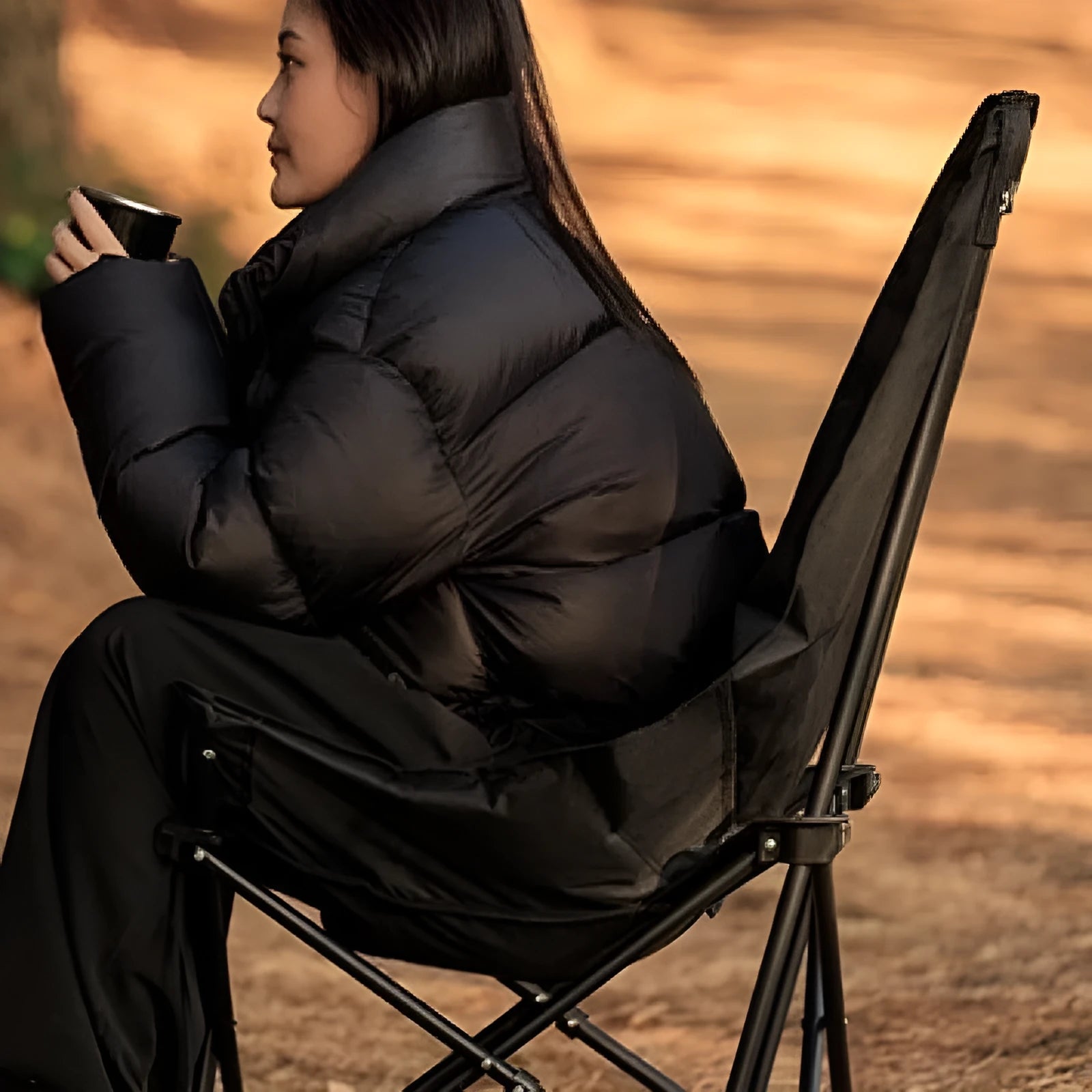 Night Black portable camping recliner folding chair with Oxford cloth seat