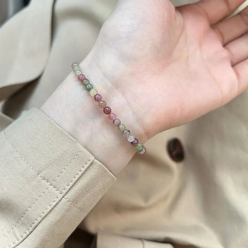 Women's pink crystal bracelet with electroplated alloy charms in geometric fresh style