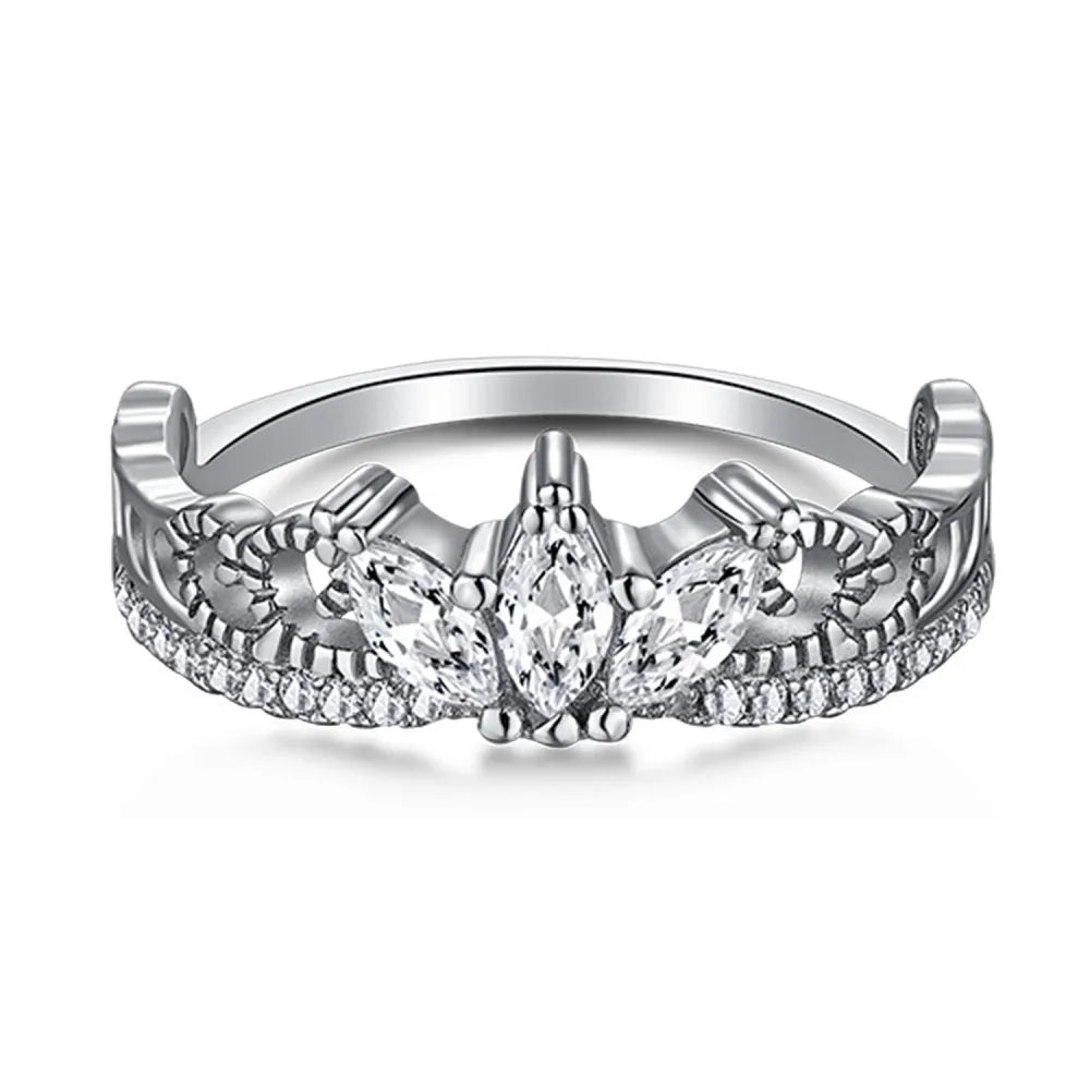 Sterling silver crown-shaped fashion OL women's ring on neutral background