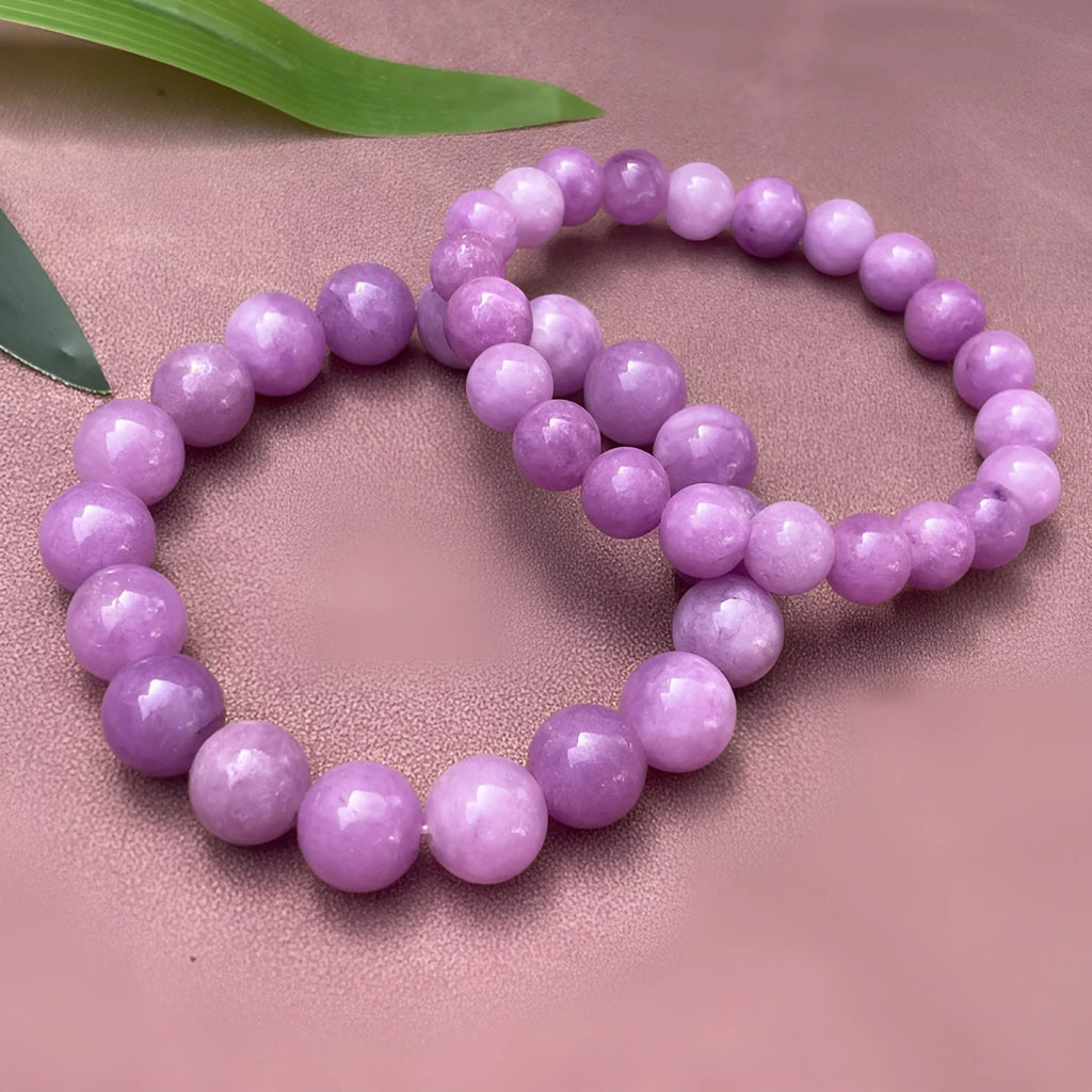 Purple Chinese-style quartz jade bracelet with single circle and three-circle bead options.