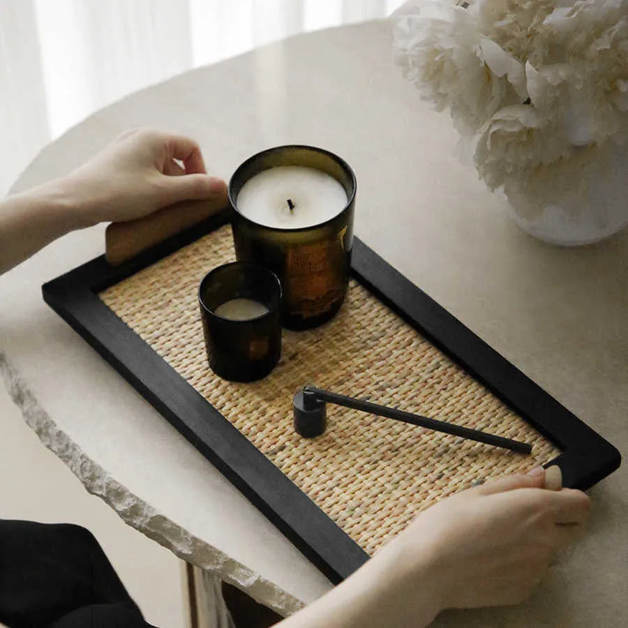 Pine wood dining tray with compartment design for organised serving, shown in large and small size options