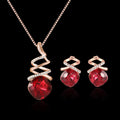 Women's alloy necklace and earring set with diamond-look finish on an adjustable water wave chain.
