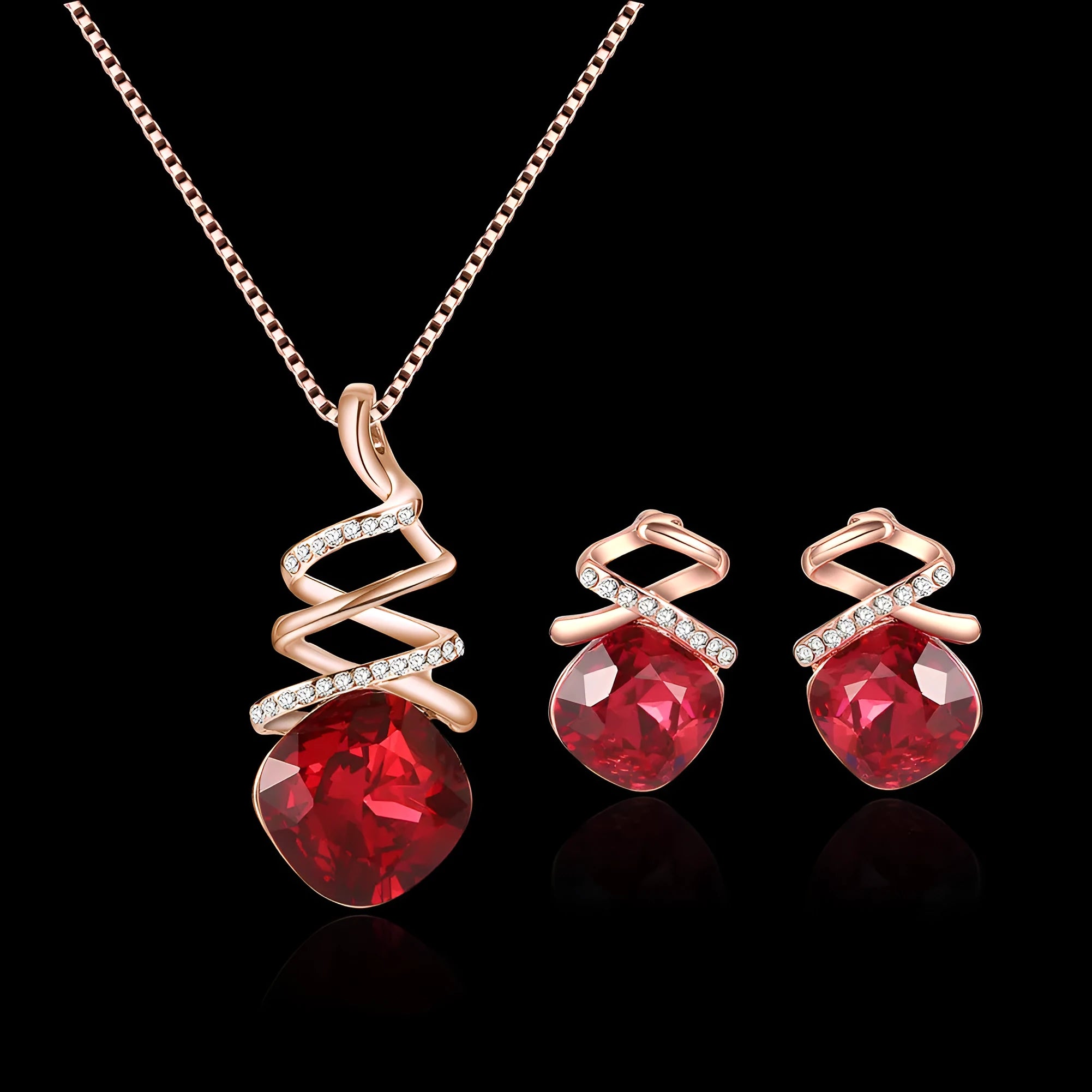 Women's alloy necklace and earring set with diamond-look finish on an adjustable water wave chain.