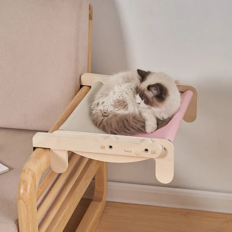Solid wooden pet bed with removable fabric mat in grey blue colour option
