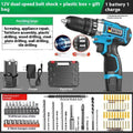 12V dual-speed cordless impact pistol drill and electric screwdriver in a plastic carry case.