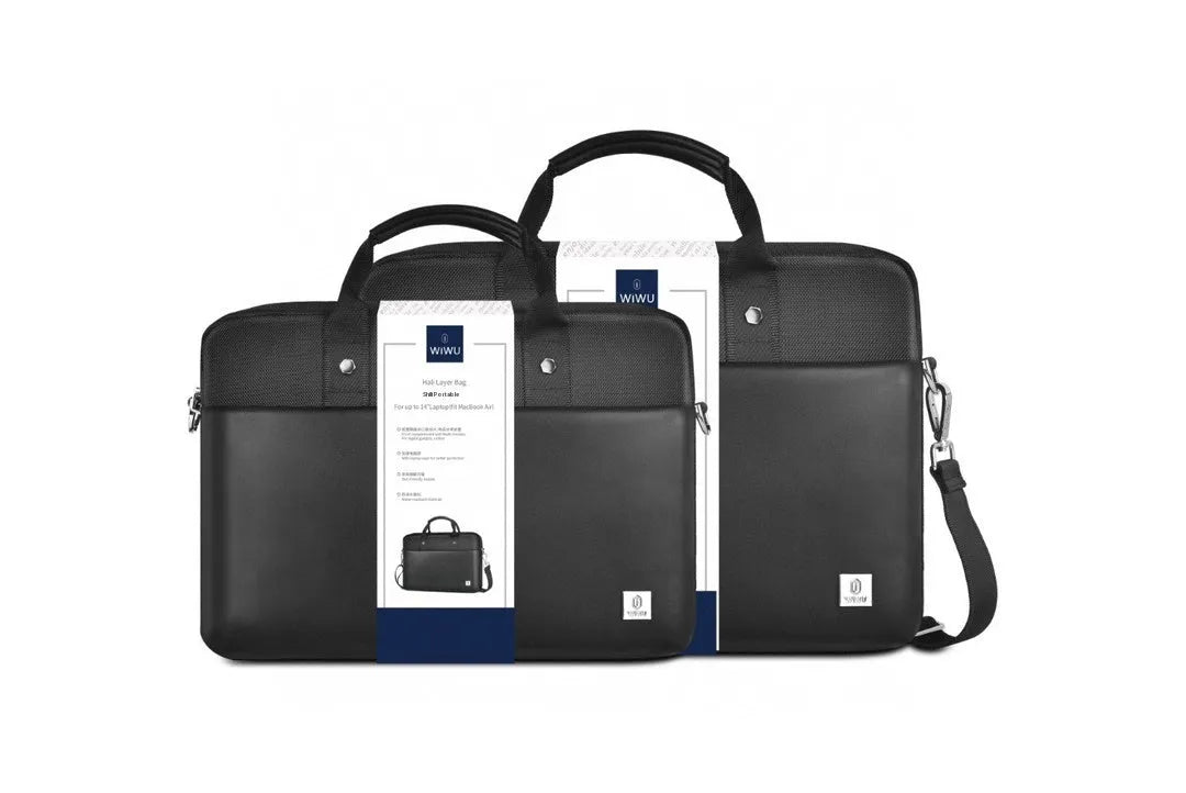 Black Oxford cloth laptop backpack showing multiple compartments and a lock, suitable for 14-inch or 15.6-inch devices.
