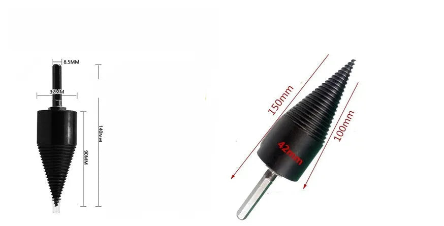 Hexagonal steel wood splitting drill bit for electric hand drills, shown in 32mm and 42mm sizes.