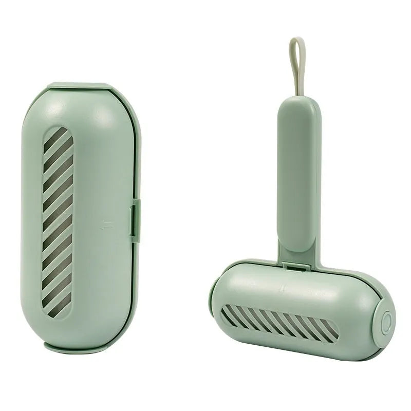 Portable washable hair collector roller with light green or platinum plastic handle for pet hair and lint removal