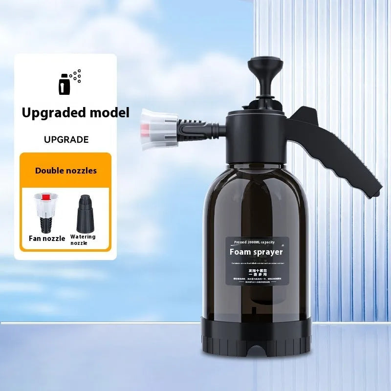 Black 2L foam watering can hand-held sprayer with trigger handle and two nozzles