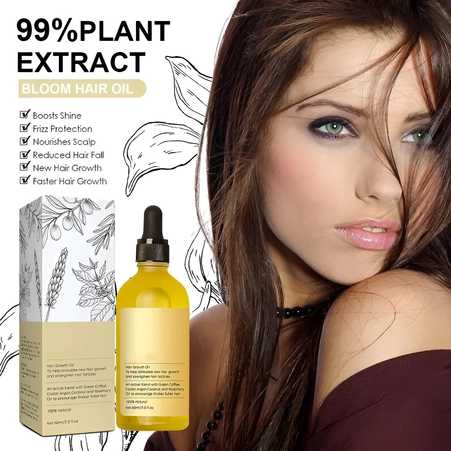 60ml bottle of yellow rosemary essential hair oil for damaged and colour-treated hair repair