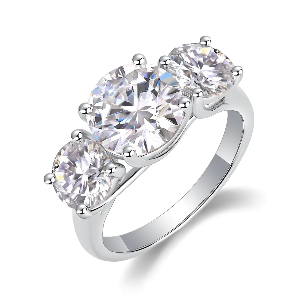 Three Lives Of Fortune wedding ring set with 3-carat moissanite in S925 silver platinum plated band with GRA certificate on gift box