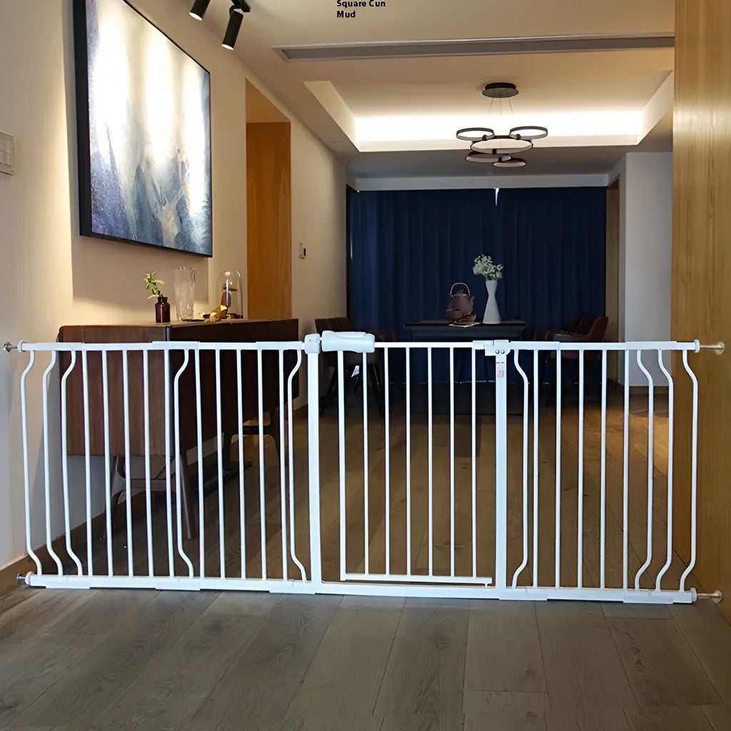 Baby safety gate plastic barrier 78cm high adjustable width 61-85.9cm white model for stairs