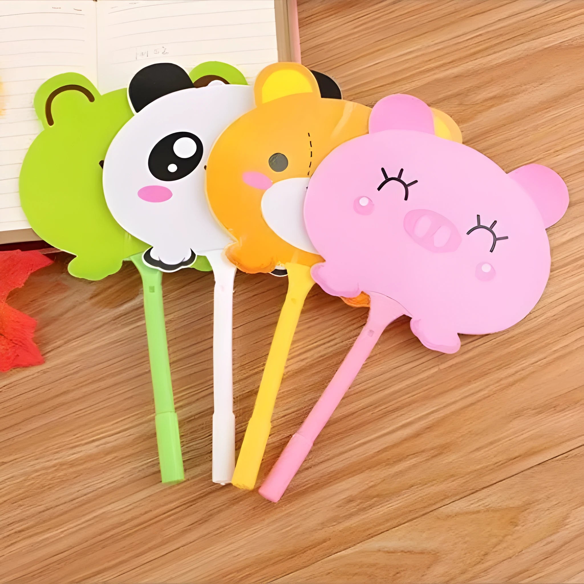 Plastic advertising ballpoint pen with animal designs measuring 19.5cm