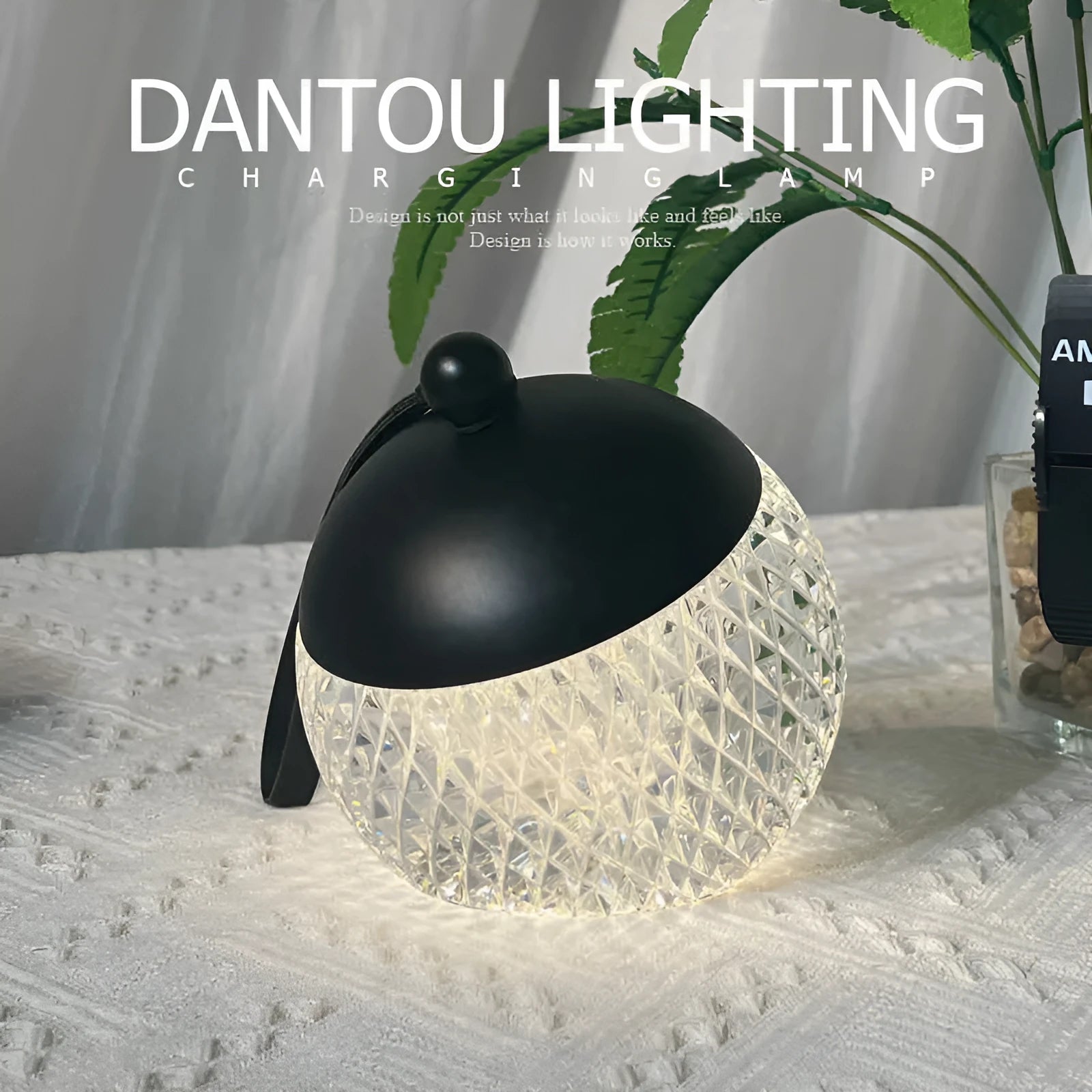 Modern cylindrical dimmable night lamp with touch control in a choice of five colours.