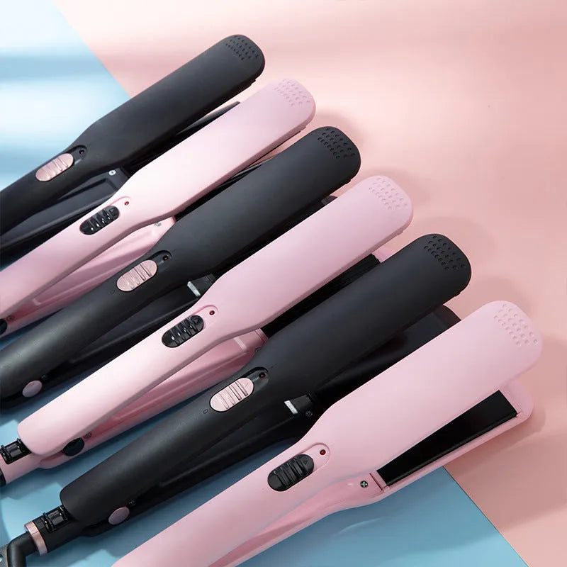 Black dual-use hair curler and straightener with 200°C PTC heating and LED display