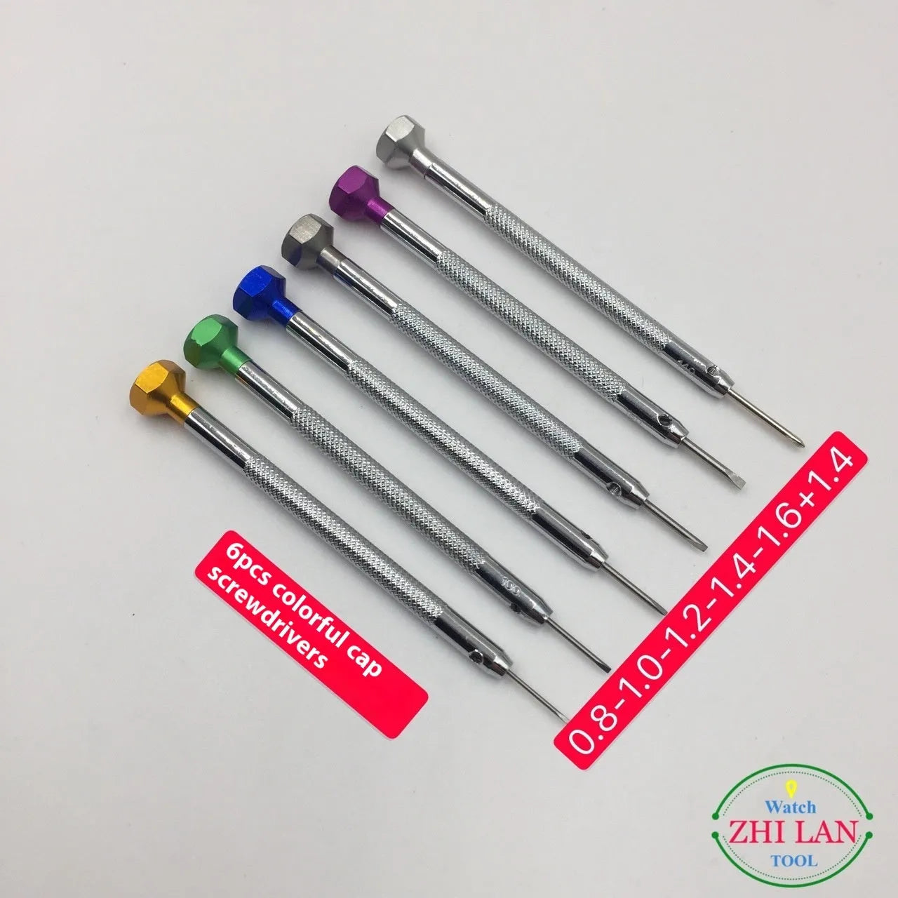 6-piece colour aluminium handle watch repair screwdriver set with oxidation treated heads