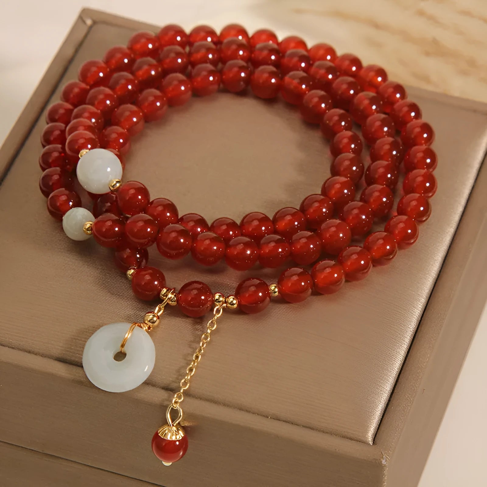 Red crystal multi-layer women's bracelet with retro ethnic style and multi-strand design