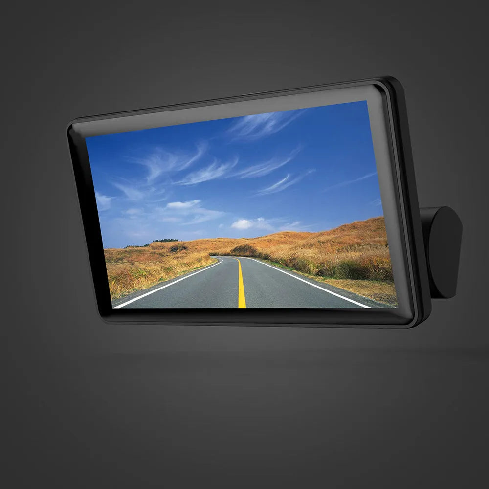 Black three-lens dash cam with 4-inch touchscreen display for front and rear vehicle recording