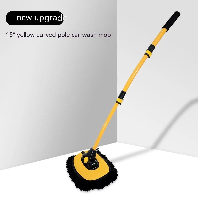 Telescopic curved aluminium car wash mop with chenille brush head in yellow colour