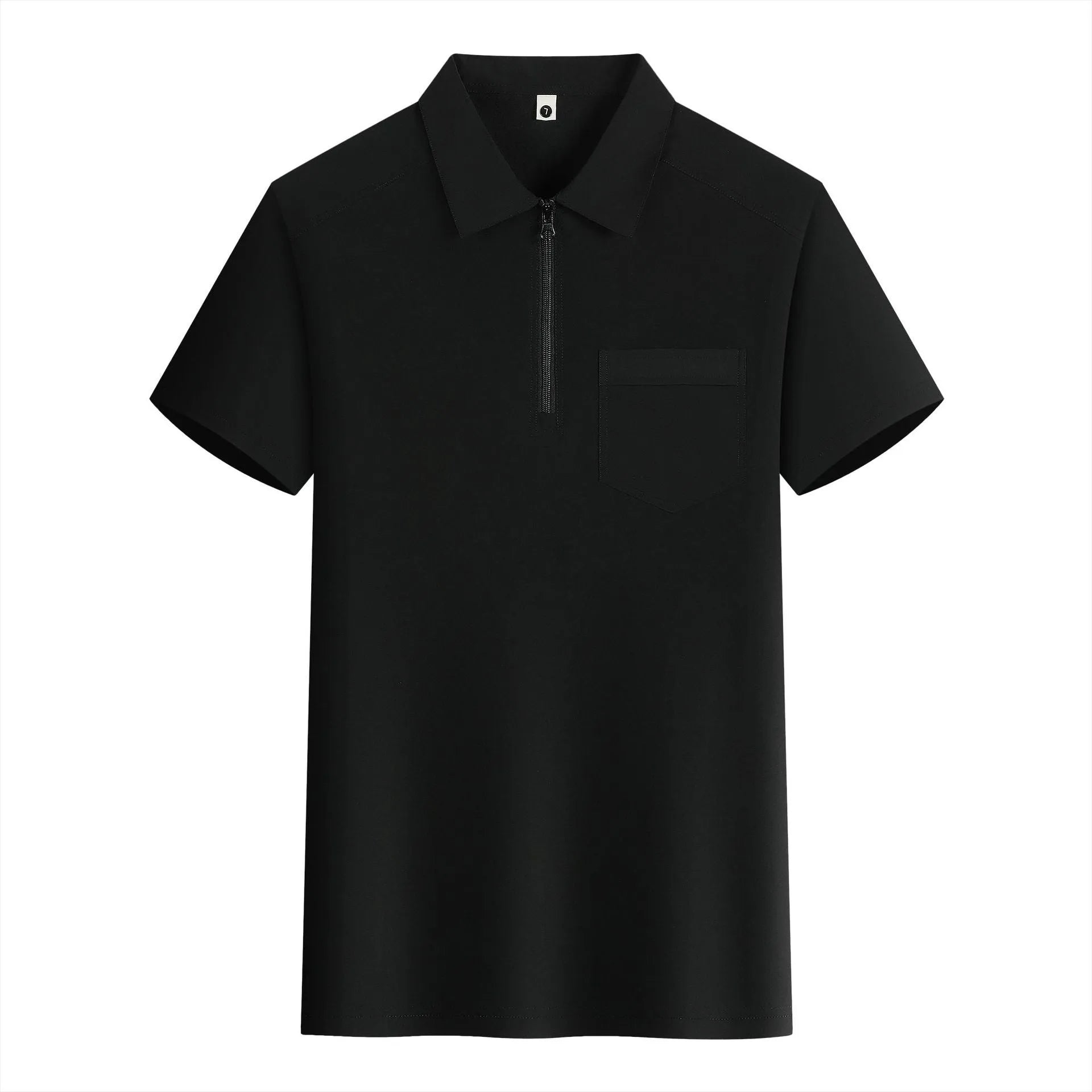 Short sleeve grey nylon advertising shirt with zipper pockets on the lapels