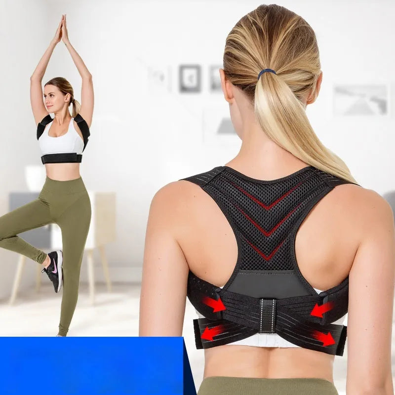 Black anti-humpback posture correction belt for open shoulder and high chest support.