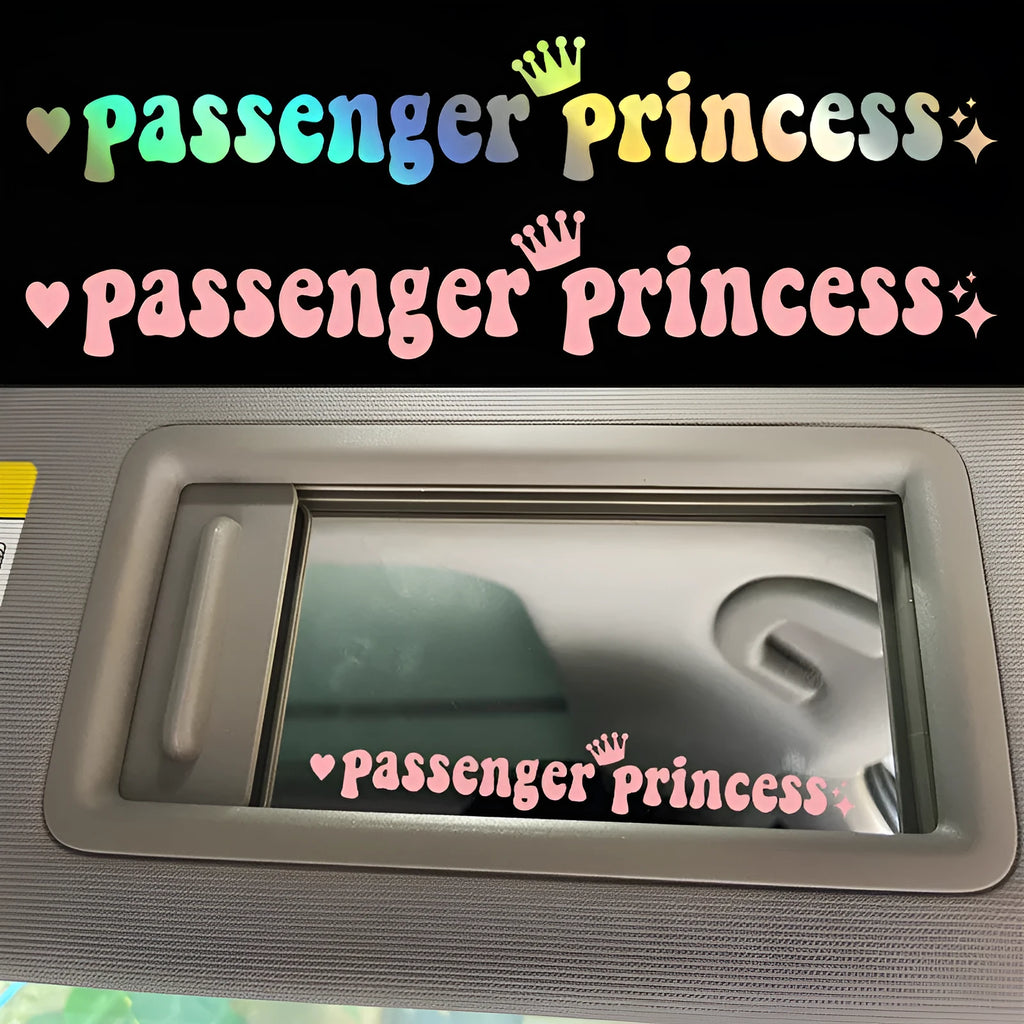 Passenger princess car sticker for rearview mirror in black, white, laser and pink colours