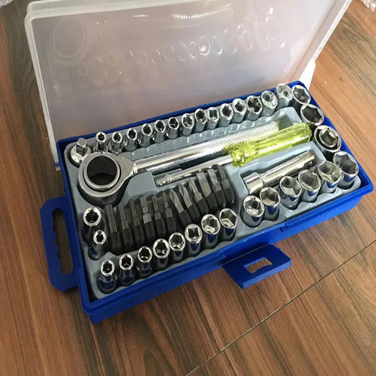 50-piece hexagonal spanner sleeve set in mirror-finished carbon steel with metric and British sockets